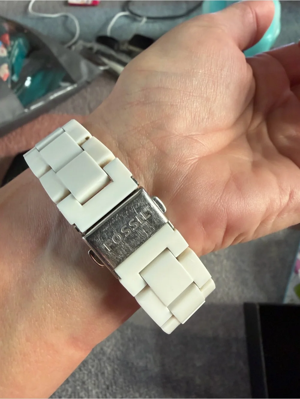 Fossil White Ceramic Watch with Crystal Bezel